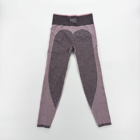 Victoria’s Secret Pink Seamless Leggings Size M Gray & Pink Workout Tight Pants - Picture 1 of 7